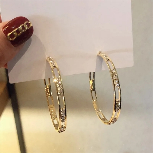 Beautiful Yellow Gold Plated Round Hoop Earrings - Picture 2 of 6
